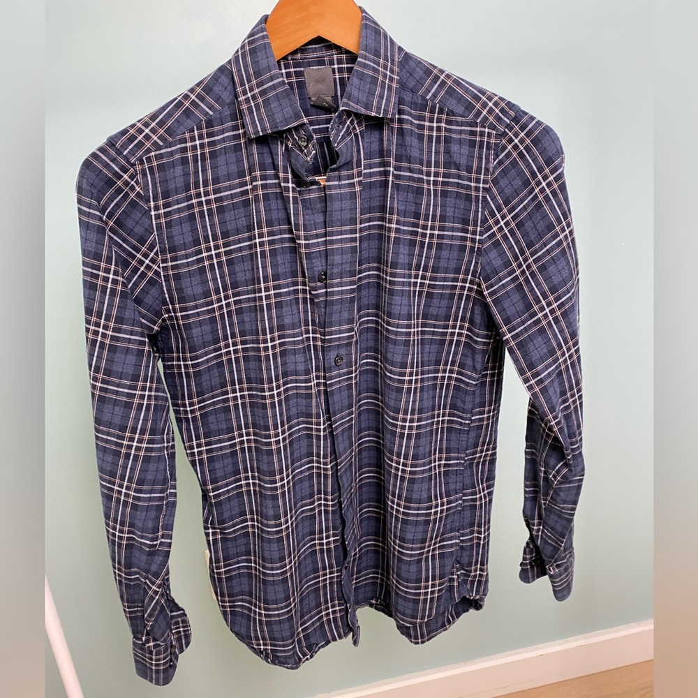 H&M Navy and White Plaid Casual Shirt